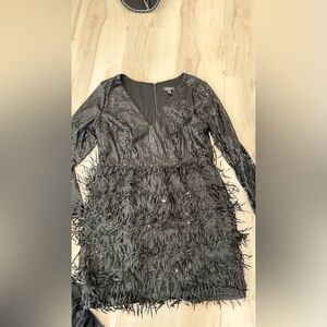 Aidan Mattox Black Textured Long Sleeve Dress